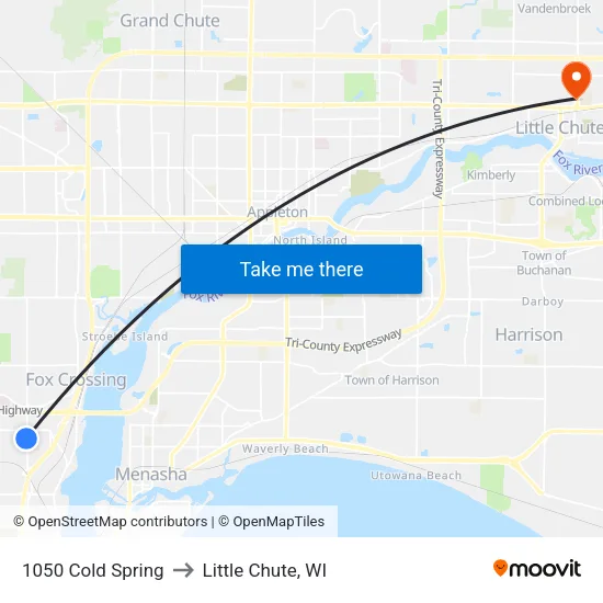 1050 Cold Spring to Little Chute, WI map