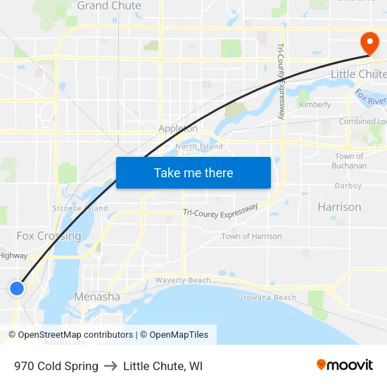 970 Cold Spring to Little Chute, WI map