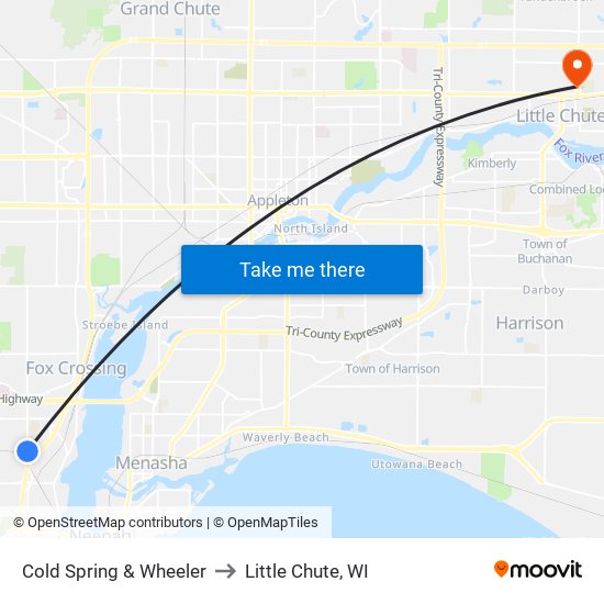 Cold Spring & Wheeler to Little Chute, WI map