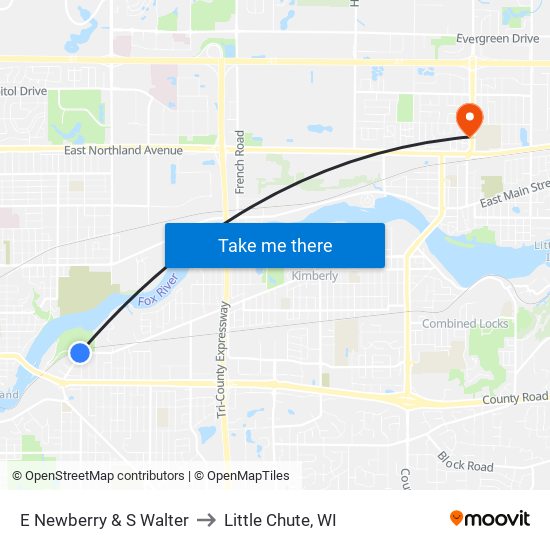 E Newberry & S Walter to Little Chute, WI map