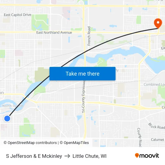 S Jefferson & E Mckinley to Little Chute, WI map