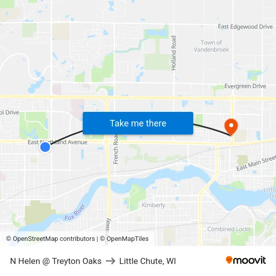 N Helen @ Treyton Oaks to Little Chute, WI map