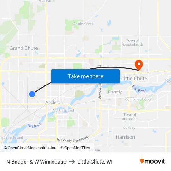 N Badger & W Winnebago to Little Chute, WI map
