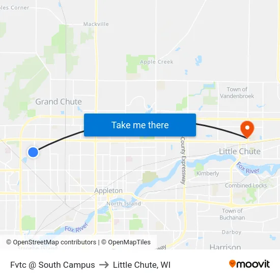 Fvtc @ South Campus to Little Chute, WI map