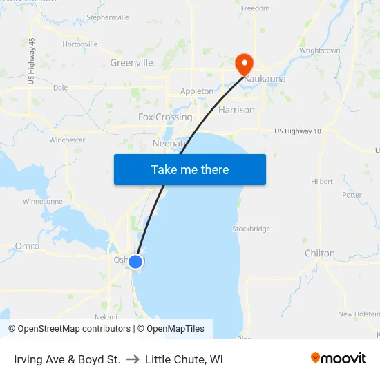Irving Ave & Boyd St. to Little Chute, WI map