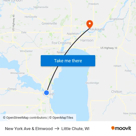 New York Ave & Elmwood to Little Chute, WI map
