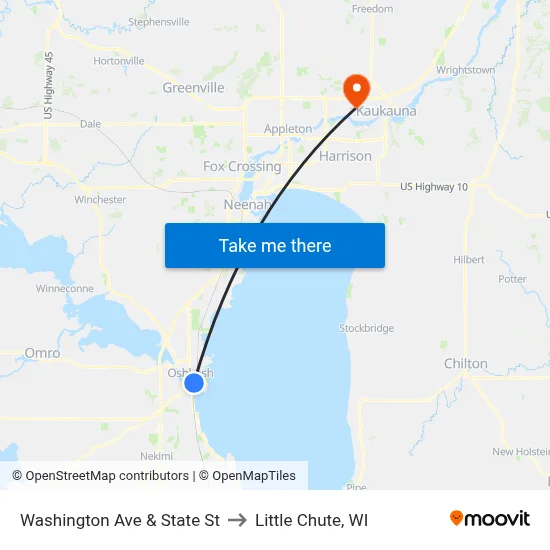 Washington Ave & State St to Little Chute, WI map