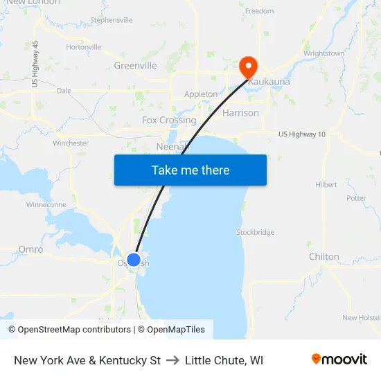 New York Ave & Kentucky St to Little Chute, WI map