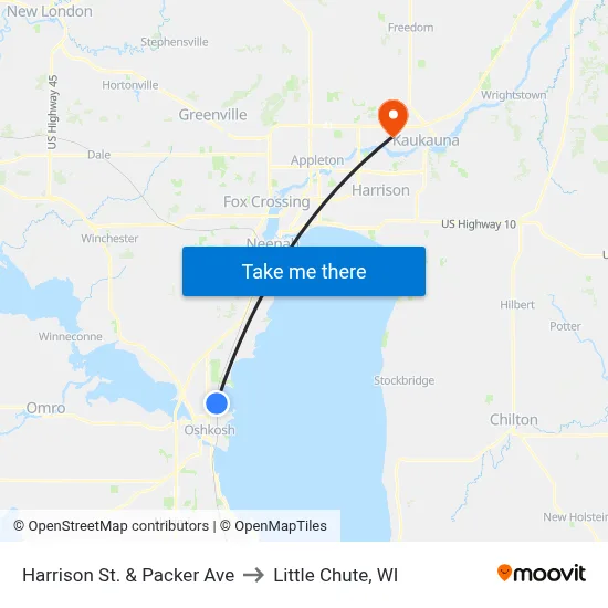 Harrison St. & Packer Ave to Little Chute, WI map