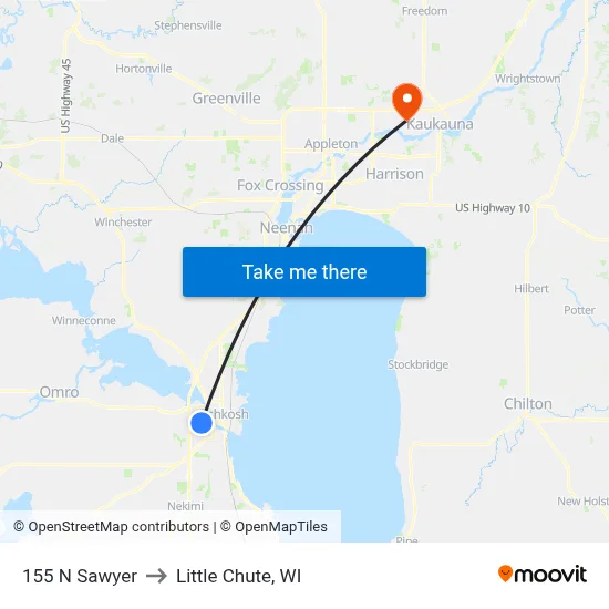 155 N Sawyer to Little Chute, WI map