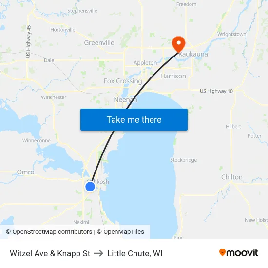Witzel Ave & Knapp St to Little Chute, WI map