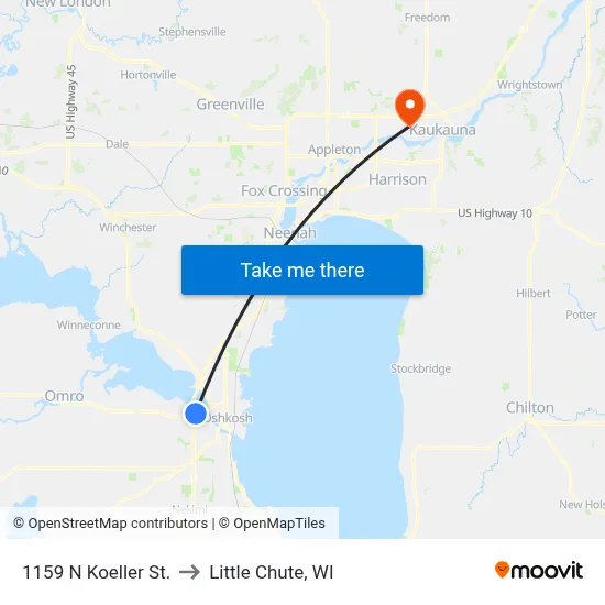 1159 N Koeller St. to Little Chute, WI map