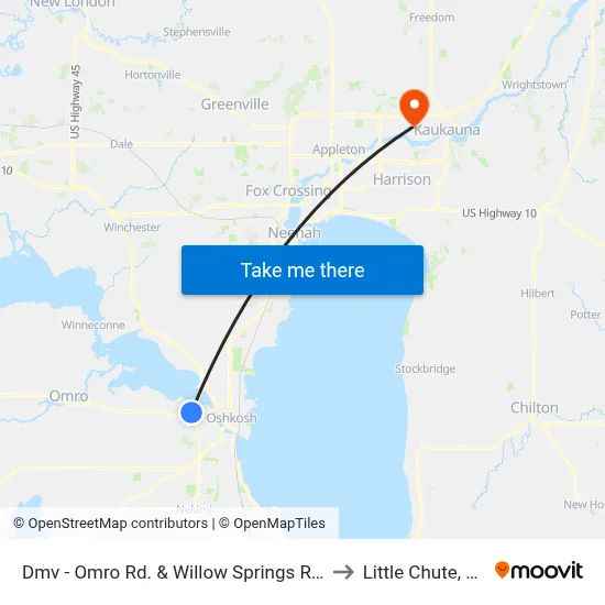 Dmv - Omro Rd. & Willow Springs Rd. to Little Chute, WI map