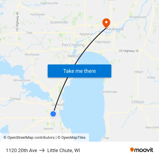 1120 20th Ave to Little Chute, WI map