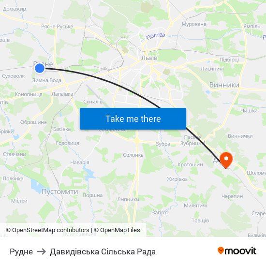 Рудне to Давидівська Сільська Рада map