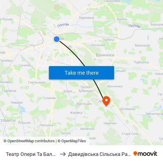 Театр Опери Та Балету to Давидівська Сільська Рада map