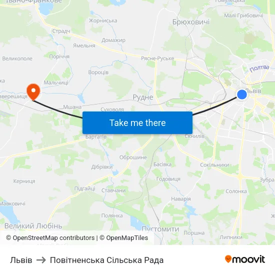 Львів to Повітненська Сільська Рада map