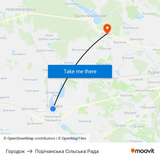 Городок to Порічанська Сільська Рада map
