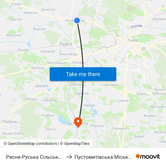 Рясне-Руська Сільська Рада to Пустомитівська Міська Рада map