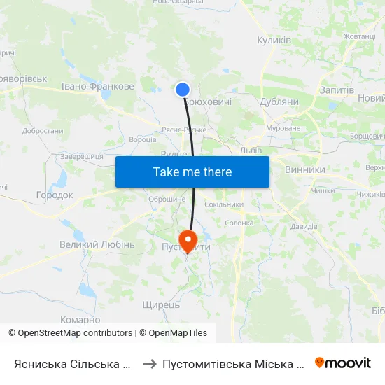 Ясниська Сільська Рада to Пустомитівська Міська Рада map
