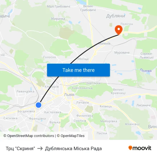 Трц "Скриня" to Дублянська Міська Рада map