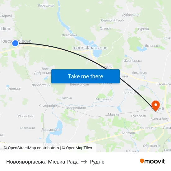 Новояворівська Міська Рада to Рудне map
