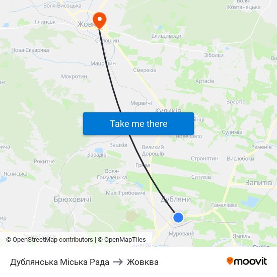 Дублянська Міська Рада to Жовква map