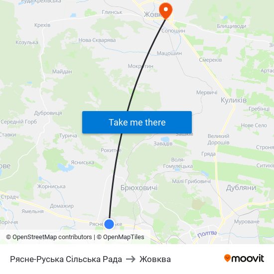 Рясне-Руська Сільська Рада to Жовква map