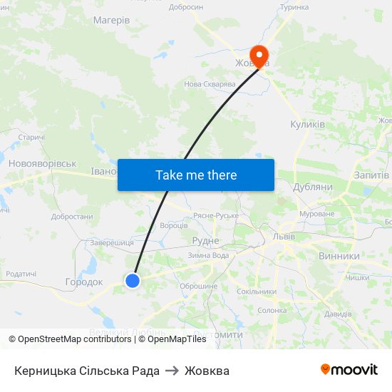 Керницька Сільська Рада to Жовква map