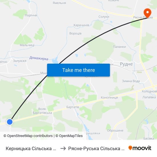 Керницька Сільська Рада to Рясне-Руська Сільська Рада map