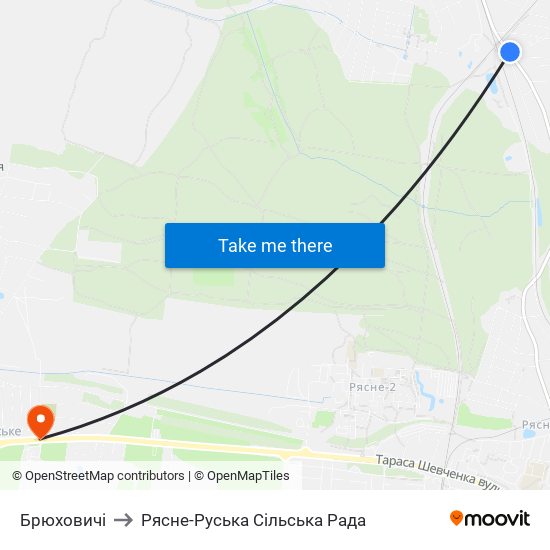 Брюховичі to Рясне-Руська Сільська Рада map