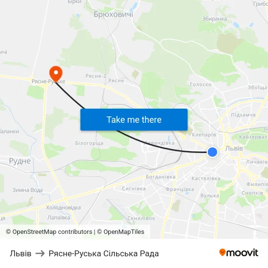 Львів to Рясне-Руська Сільська Рада map