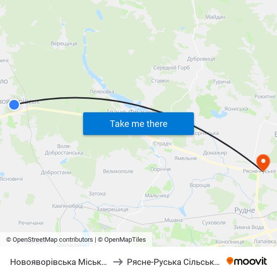 Новояворівська Міська Рада to Рясне-Руська Сільська Рада map