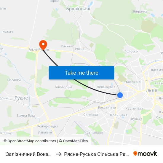 Залізничний Вокзал to Рясне-Руська Сільська Рада map