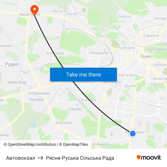 Автовокзал to Рясне-Руська Сільська Рада map