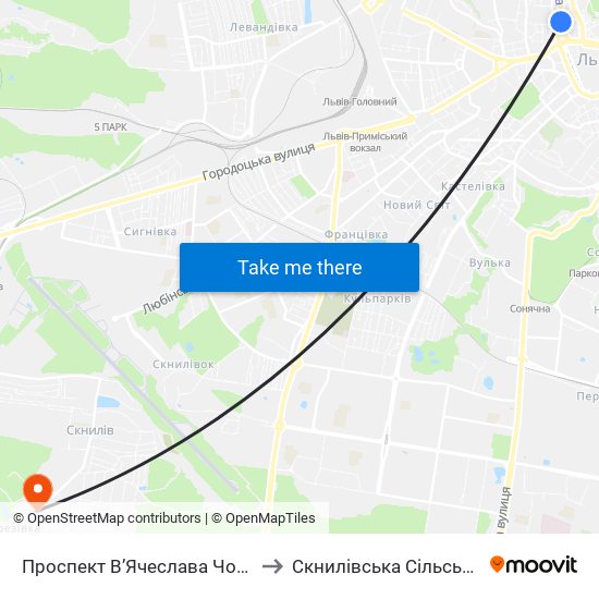 Проспект В’Ячеслава Чорновола to Скнилівська Сільська Рада map