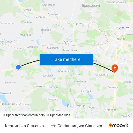 Керницька Сільська Рада to Сокільницька Сільська Рада map