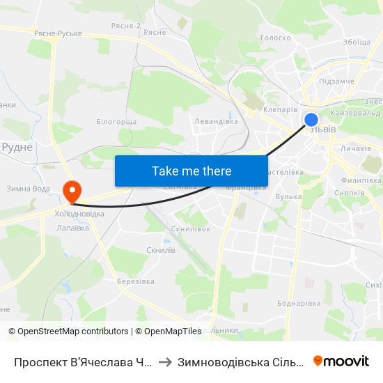 Проспект В’Ячеслава Чорновола to Зимноводівська Сільська Рада map