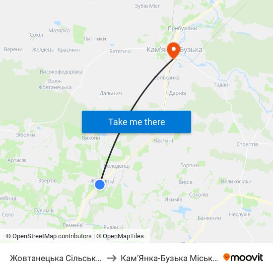 Жовтанецька Сільська Рада to Кам’Янка-Бузька Міська Рада map