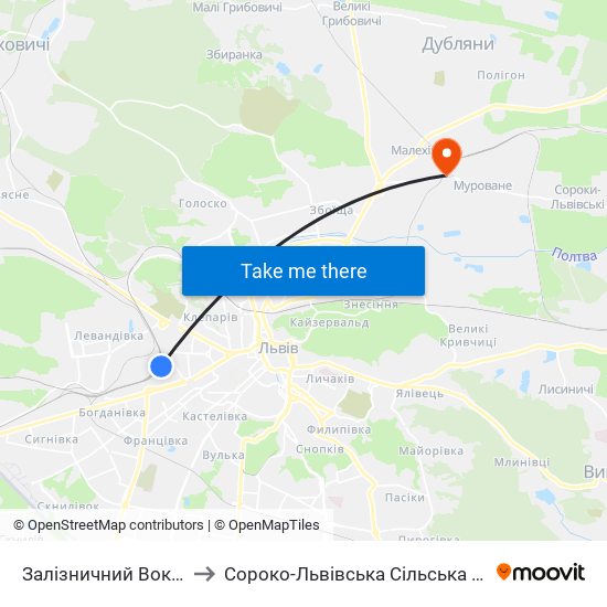 Залізничний Вокзал to Сороко-Львівська Сільська Рада map