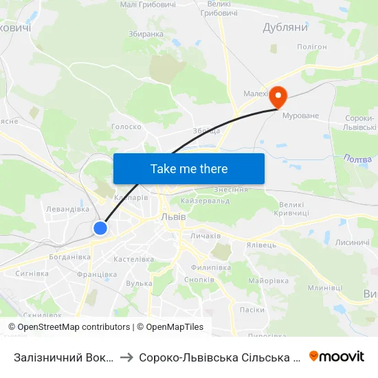 Залізничний Вокзал to Сороко-Львівська Сільська Рада map