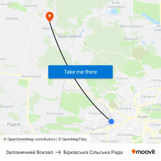 Залізничний Вокзал to Бірківська Сільська Рада map
