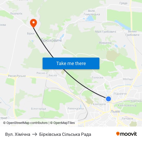 Вул. Хімічна to Бірківська Сільська Рада map