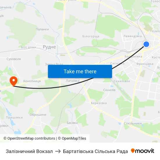 Залізничний Вокзал to Бартатівська Сільська Рада map