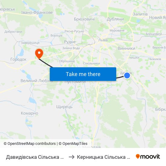 Давидівська Сільська Рада to Керницька Сільська Рада map