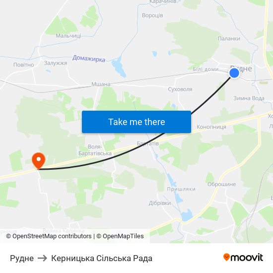 Рудне to Керницька Сільська Рада map