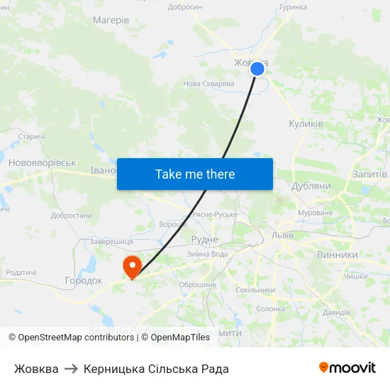 Жовква to Керницька Сільська Рада map