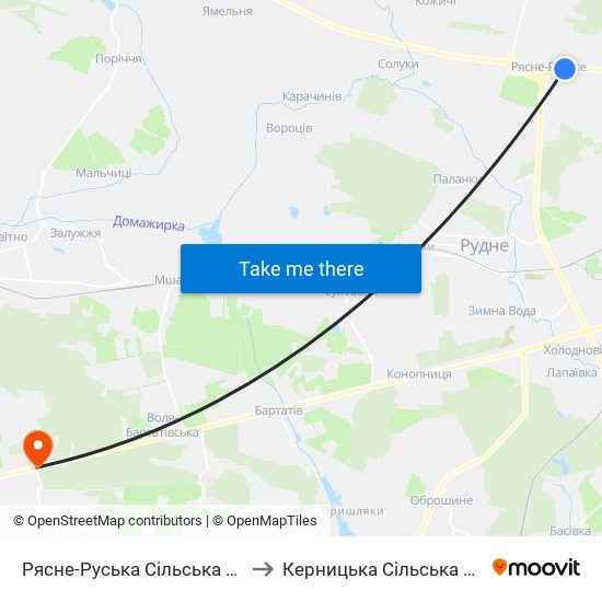 Рясне-Руська Сільська Рада to Керницька Сільська Рада map