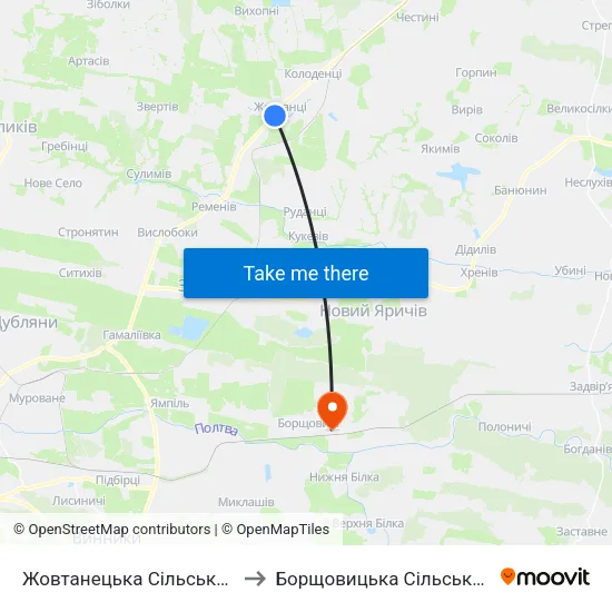 Жовтанецька Сільська Рада to Борщовицька Сільська Рада map