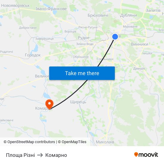 Площа Різні to Комарно map